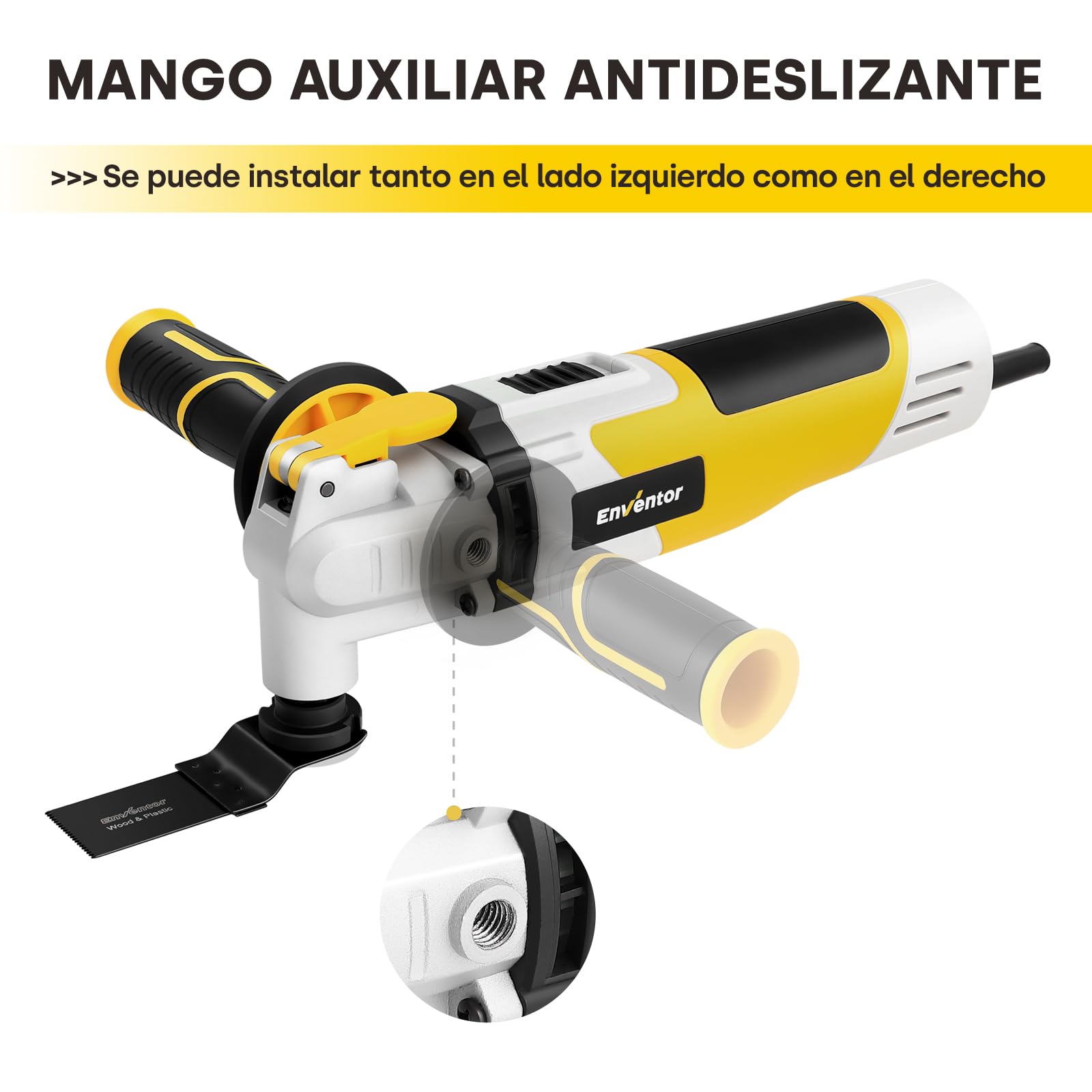 Enventor Multiherramienta Oscilante, 280W, Mango Auxiliar, 42 Accesorios | Herramientas Oscilantes 15000-22000OPM, 6 Velocidades Variables, Ángulo de Oscilación 3°, para Cortar, Lijar, Raspar