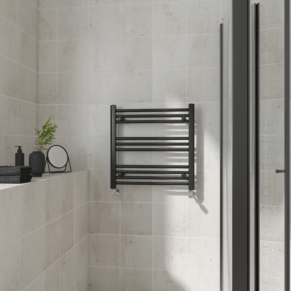 Warmehaus Straight Heated Towel Rail Black Bathroom Radiator 600x600mm โ image 1