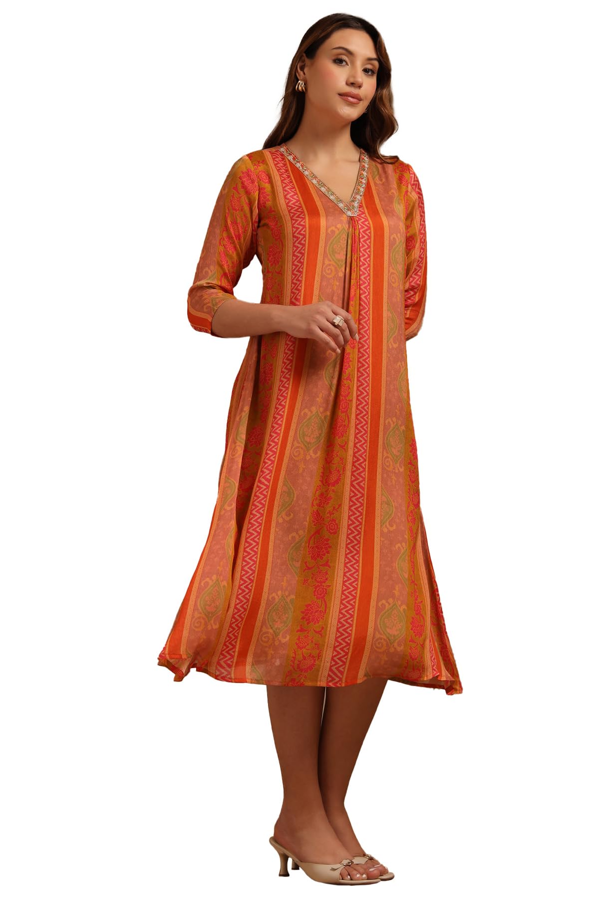 Robe longue Chinon en tissu fluide orange Soch taille L - 7