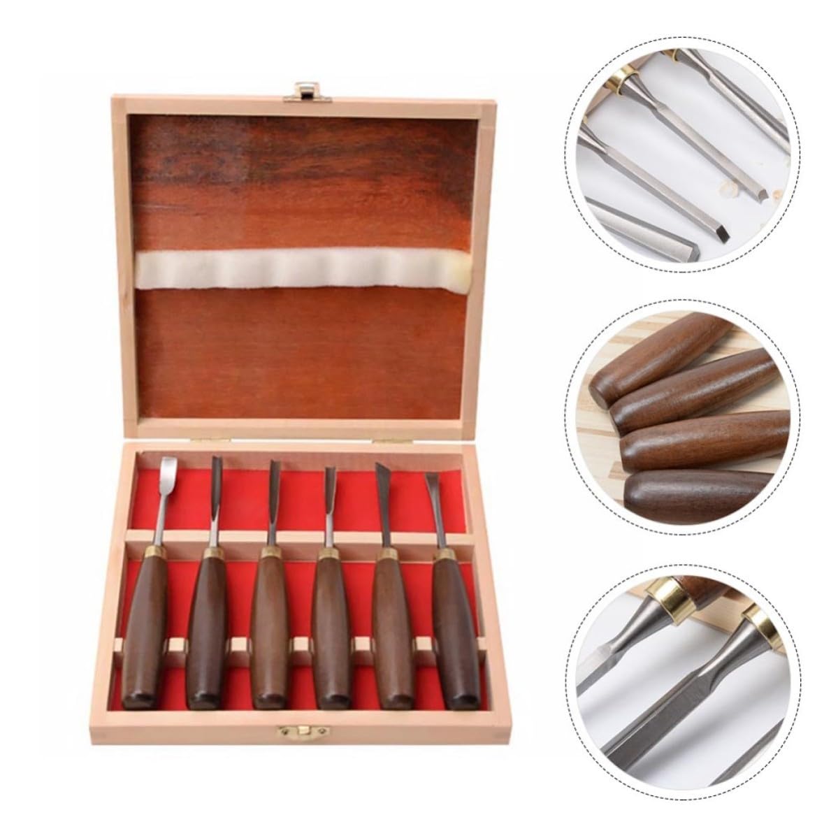 CRAFTHROU 6 Pezzi Scalpello da Intaglio Legno Manico in Noce, Acciaio al Manganese, per Lavorazione del Legno, Utensile da Falegname per Appassionati e Carpentieri Professionisti