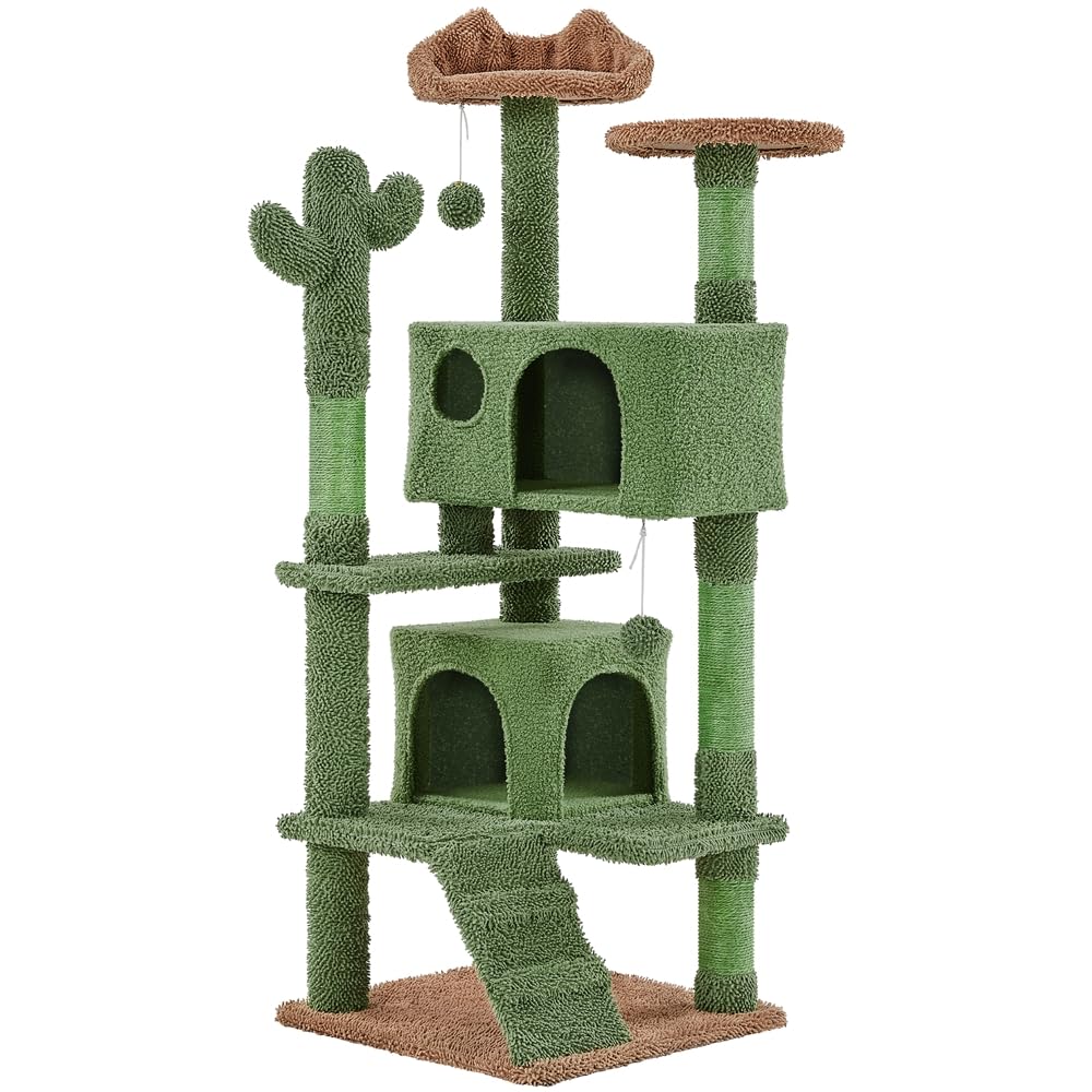 Topeakmart 54.5″ H Cat Tree, Cactus Cat Tower Condo Scratching Posts Indoor Cat Furniture w/Perch, Platform, Ball