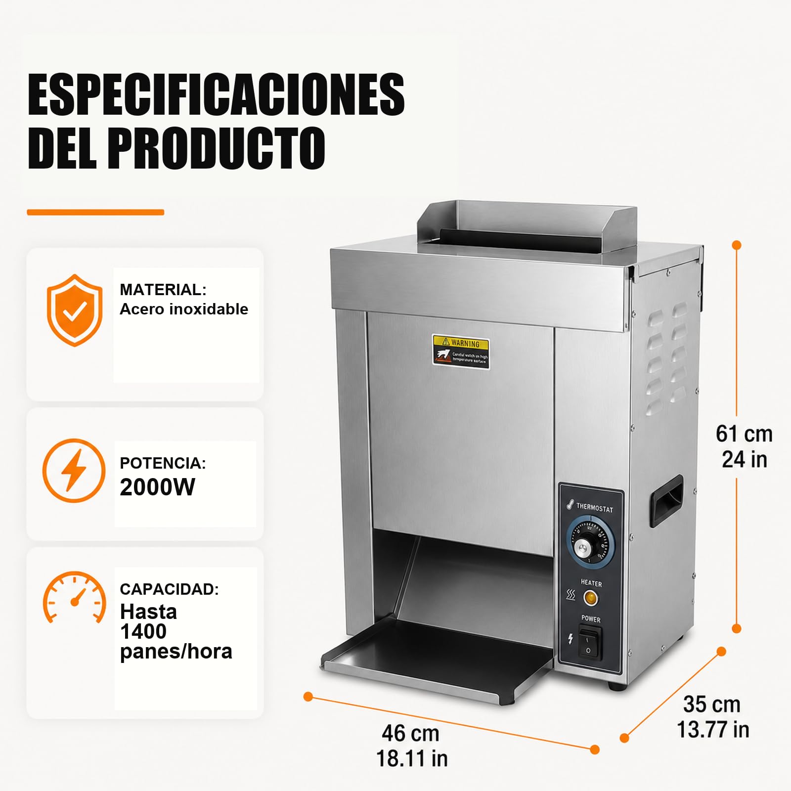 Tostador industrial vertical para pan de hamburguesa, 1400/h, 2000 W | Hasta 1.400 panes/h; 2.000 W; temperatura regulable; acero inoxidable; para hamburgueserías, restaurantes y food trucks.