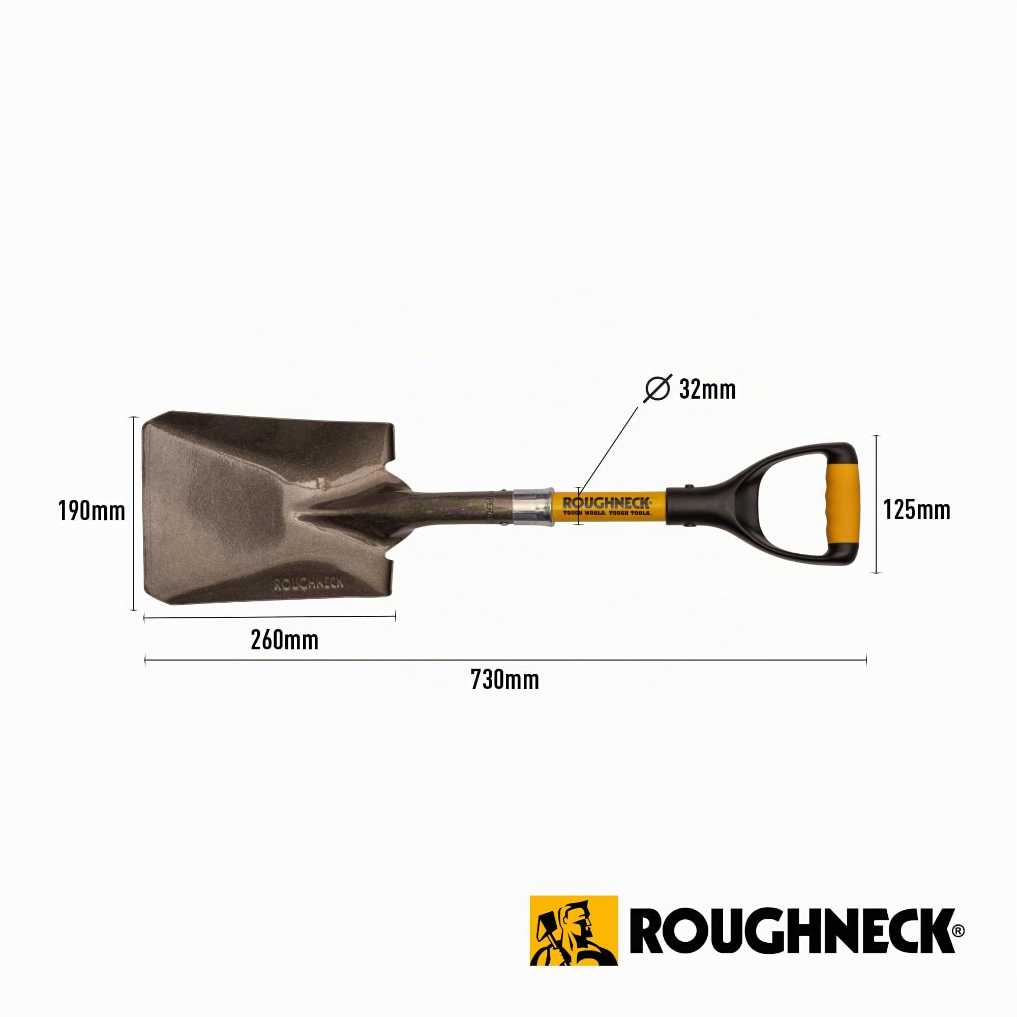 Roughneck Mikro-Schaufel, großer Schaufelkopf, robuste Klinge, kompaktes Design für kleine, Enge Räume, um Material aus Schüttgütern zu bewegen, 730 mm
