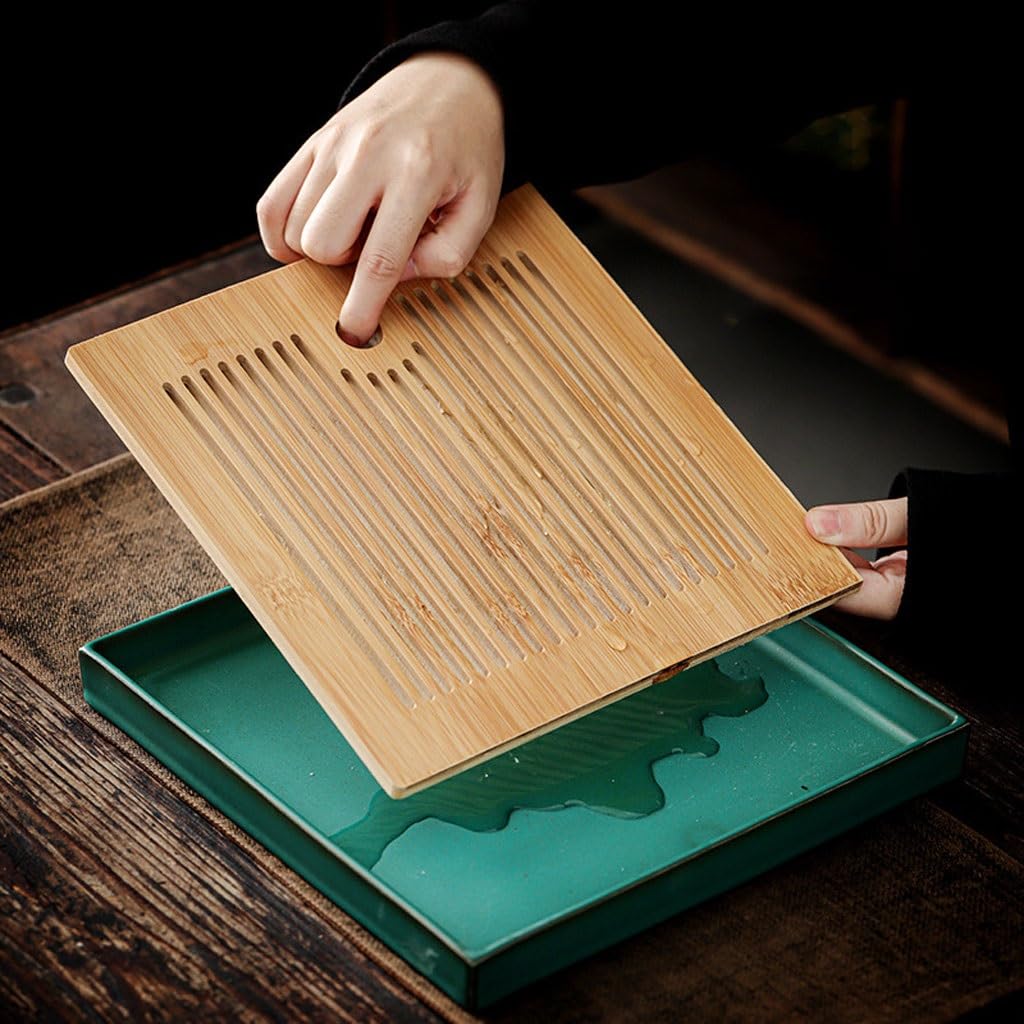 Bandeja para Servir té Bandeja Cuadrada de té seco de 25x25x3cm, diseño de Almacenamiento de Agua, decoración de Mesa de té for el hogar Bandeja de Mesa de Centro