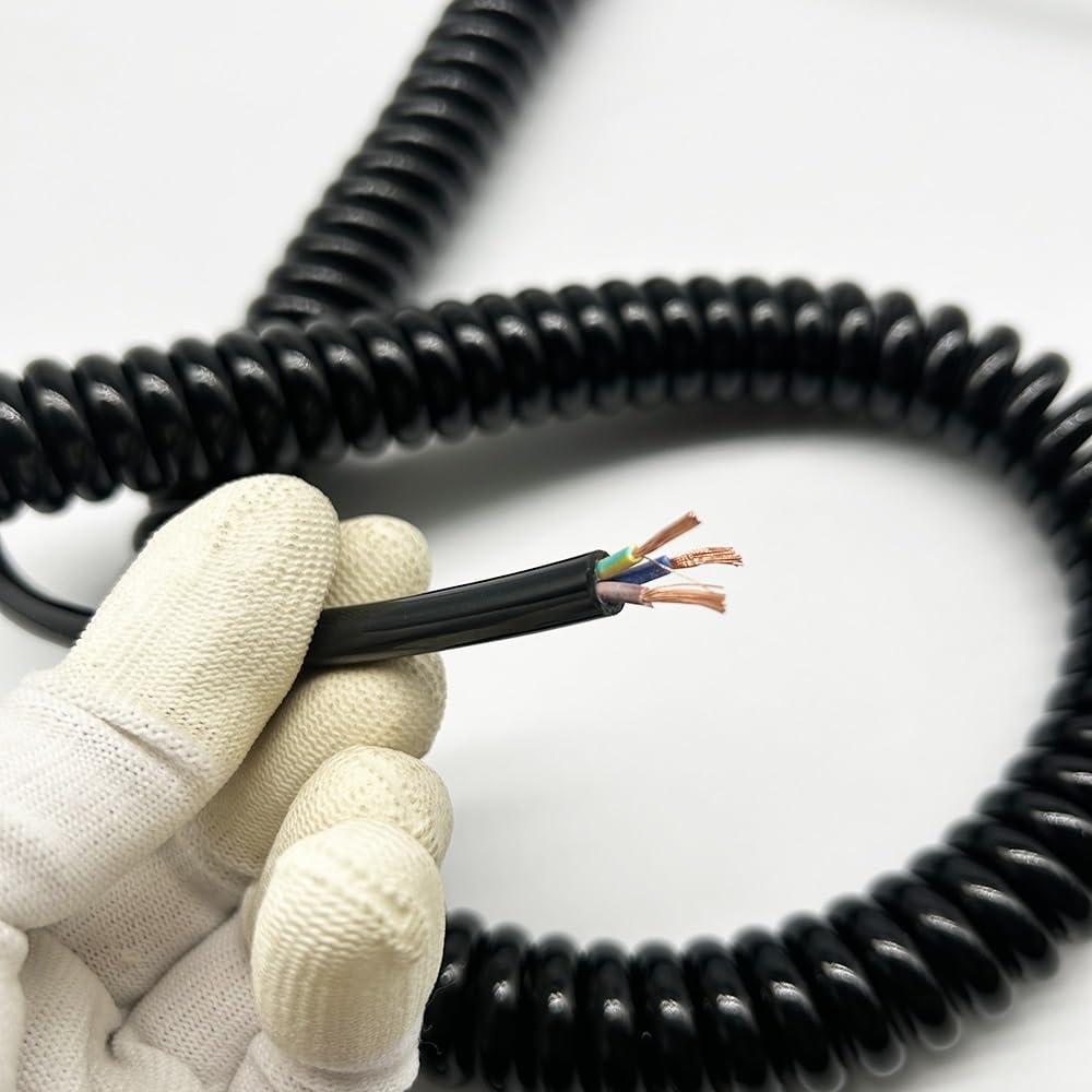 3-rdzeniowy kabel zasilający z PVC, 0,7 mm2 | 3-żyłowy, zwinięty kabel sprężynowy o średnicy 0,7 mm2, wielu rozmiarach, do instalacji stacjonarnej(Stretch 2.4 meter)
