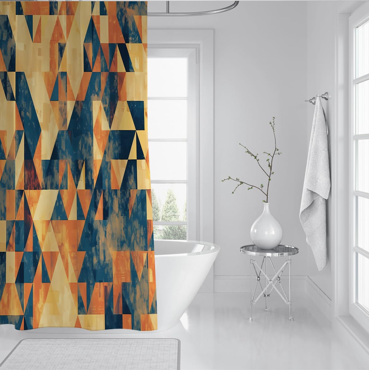 Rideau de Douche Art Triangles géométriques Mid-Century 200 x 220 cm