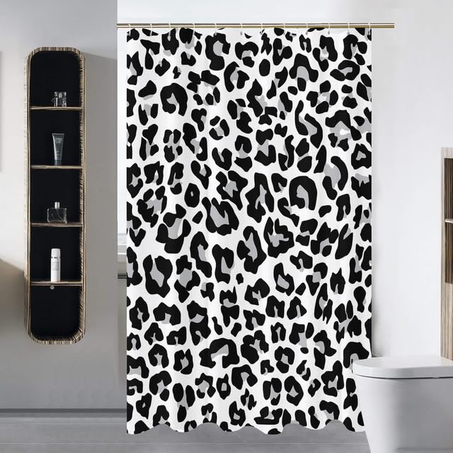 GardEssere Grey Leopard Print Curtain with 12 Hooks Snow Cheetah White Animal Pattern Fur Shower Curtains for Bathroom Decor Waterproof Bath Curtain Set 153X183 CM - Image 3