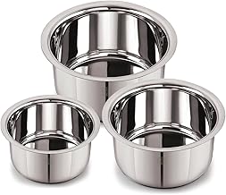 Earthy Fables Stainless Steel Heavy Bottom Tope/Patila/Bhogona for Milk Boiling, Better Nutrition & Heat Distribution, Uses Less Oil & Gas, Stove & Induction Bottom, 20, 22, 24cm, 3.1L, 4.2L, 5.5L