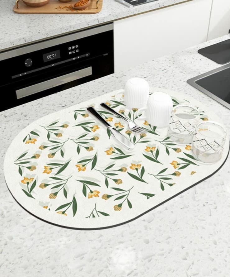MGNLR High Water Absorbent Dish Utensils Drying Mat, Place Mat, for Countertop Home Kitchen Protector. Assorted Colour (1 pcs) (Oval Flower Dish Dry mat) (B0CCB1WG1T) Amazon Price History, Amazon Price Tracker