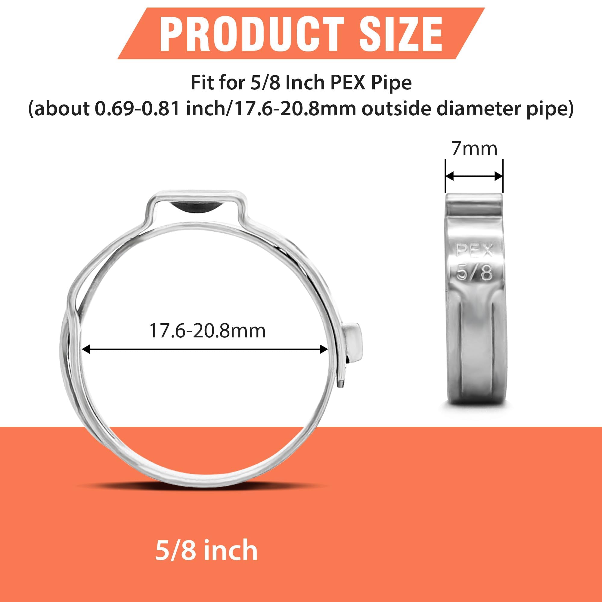 120 sztuk Pex Crimp Rings 5/8 cala PEX Cinch Clamps 304 Stal nierdzewna Pojedyncze ucho zaciski węży Złączki rurowe PEX Zaciski rurowe(10.8-13.3mm)