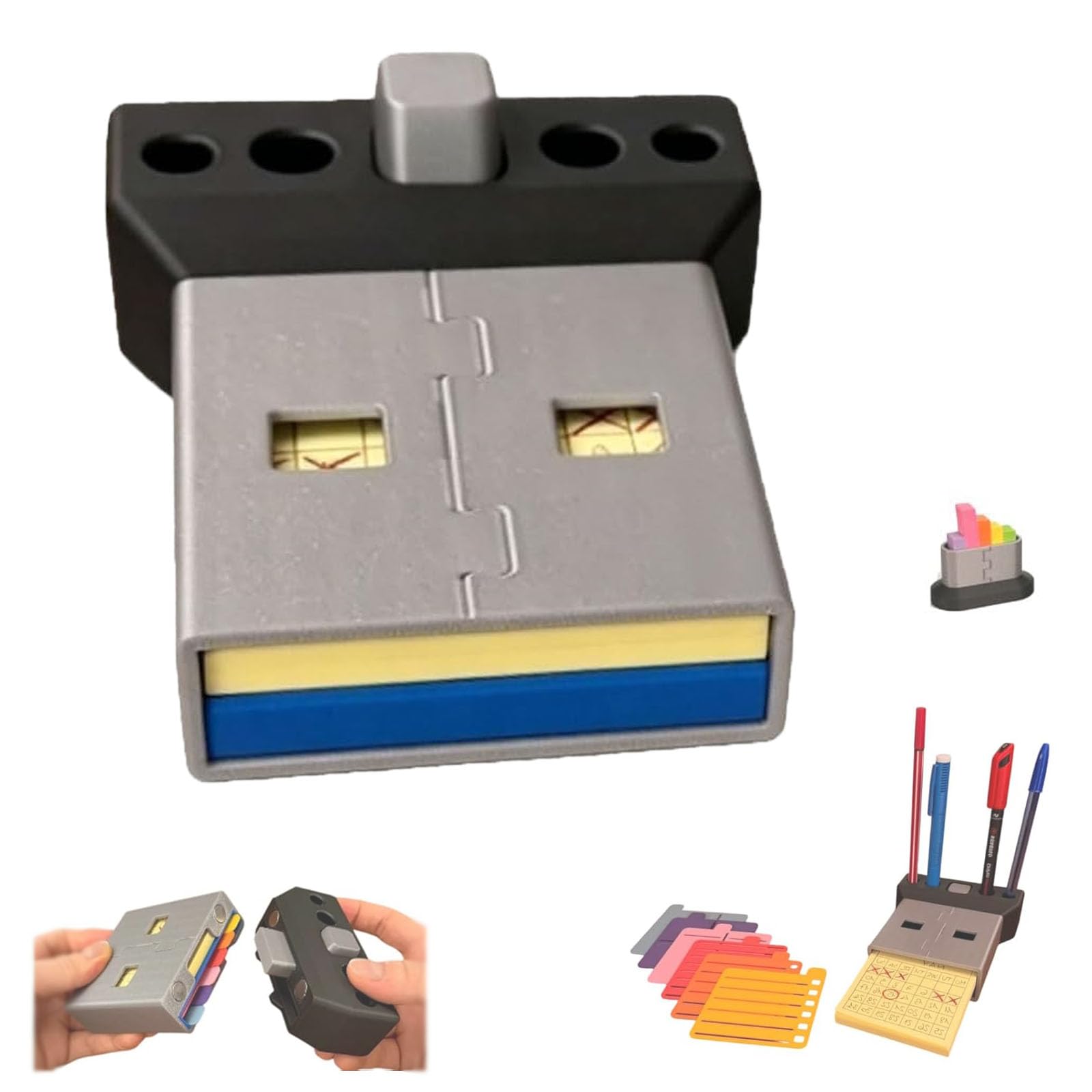 3D Printed Giant USB Organizer, Pop Up Sticky Note Dispenser with Pen Holder & Planner Stencils
