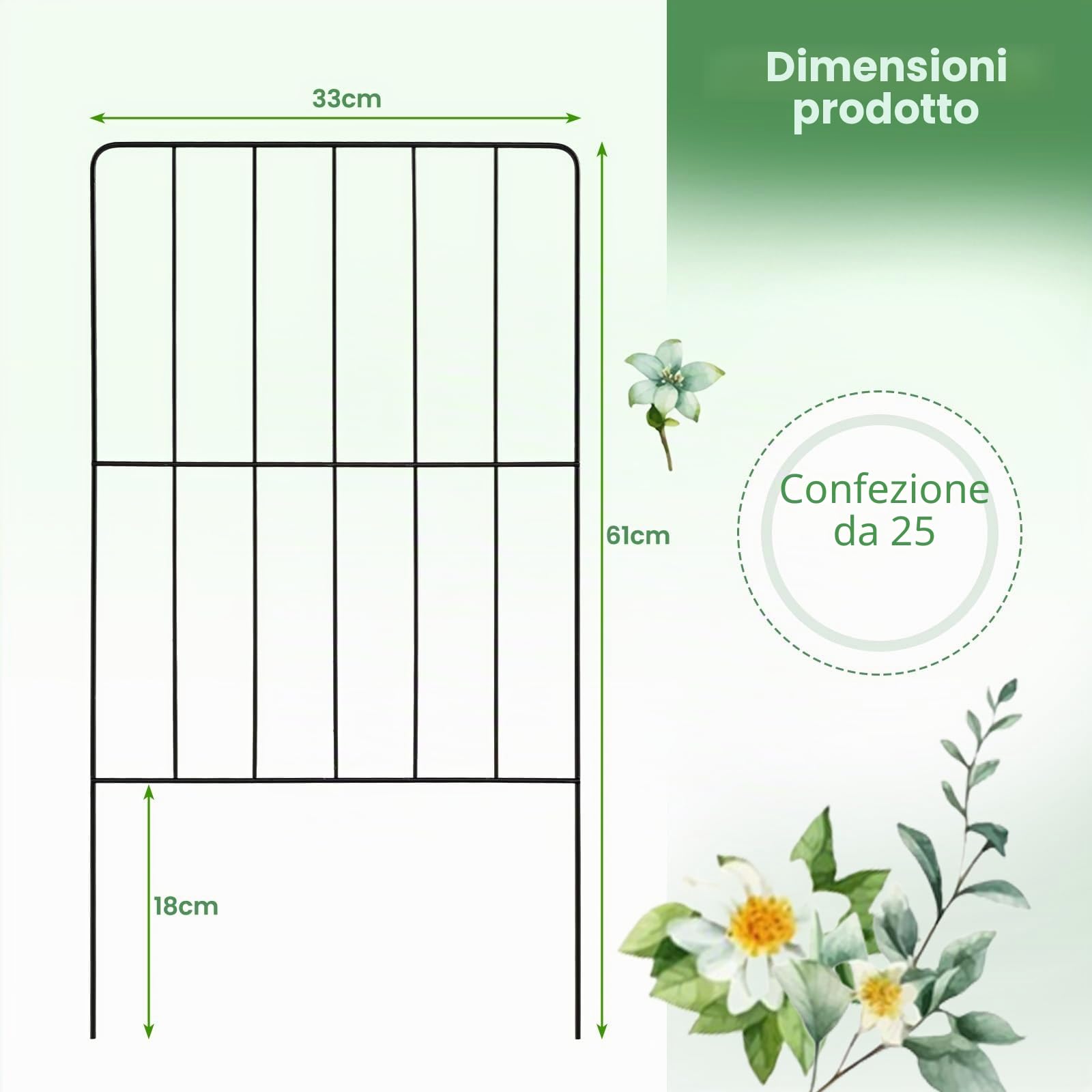 SOARS Recinzione da Giardino in Metallo 15/25 Pezzi, 60 cm di Altezza, Set Recinzione per Cani ed Aiuole, Recinto Decorativo Resistente ed Antiruggine, 33 x 60 cm (25 Pezzi)
