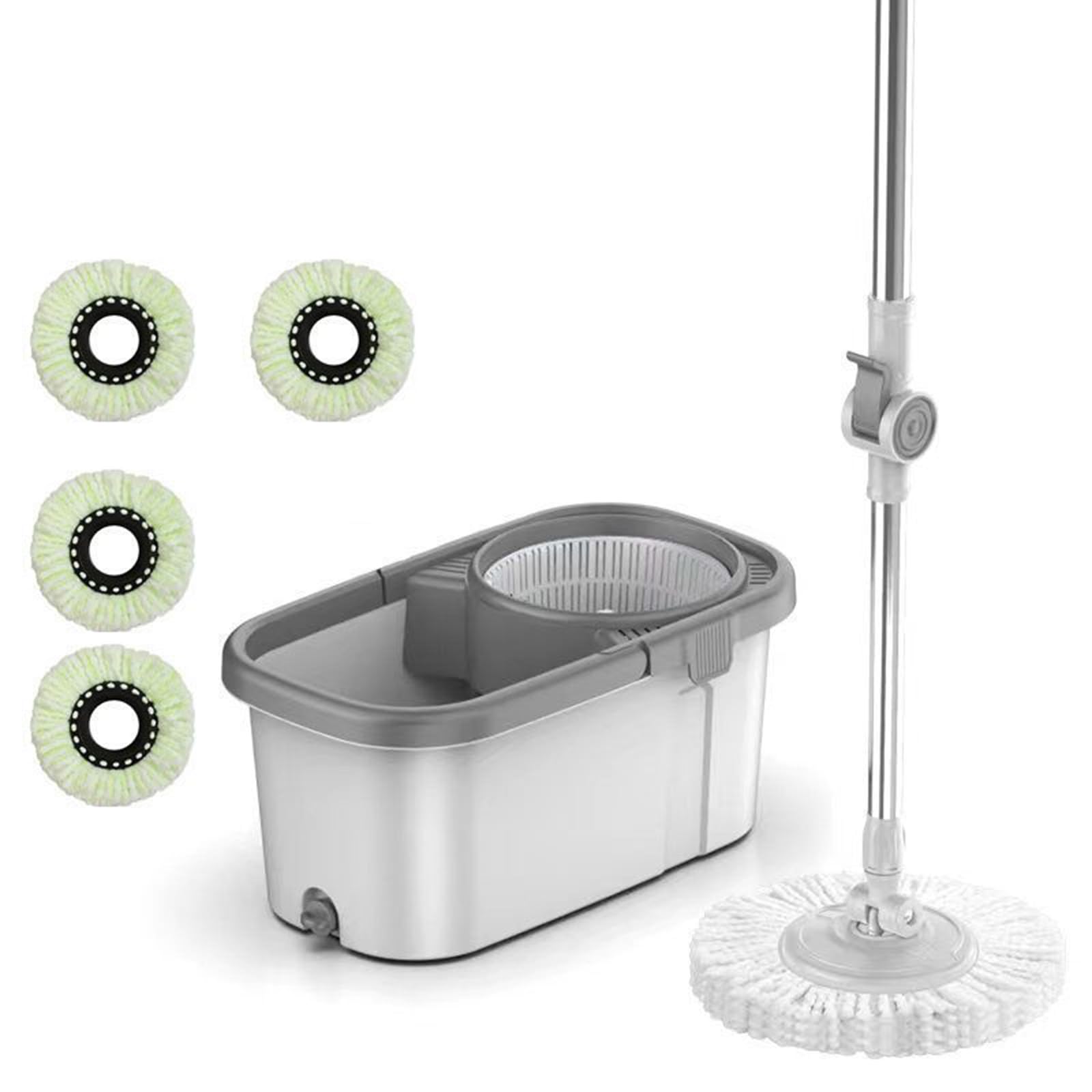 Juego de fregona y Cubo giratorios, fregona giratoria de 360° para Limpieza de Suelos, Mango de Acero Inoxidable, fregona Extensible para Suelos con Almohadillas,A