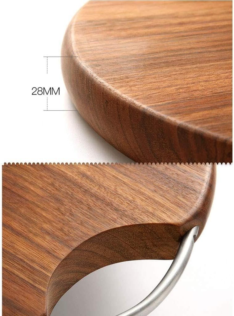 Reversible Solid Wood Round Cutting Board with Stainless Steel Handle Knife Friendly, Multipurpose for Meat, Vegetables, Fruits, and Bread