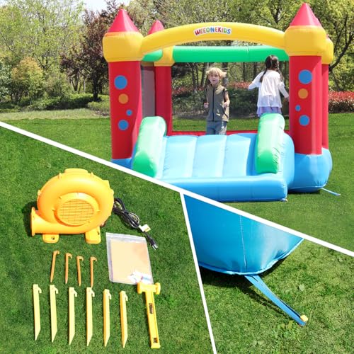 WeeOneKids Air Bounce House, Inflatable Bouncer with Air Blower and Slide, Jumping Family Backyard Bouncy Castle with Extra Thick Material