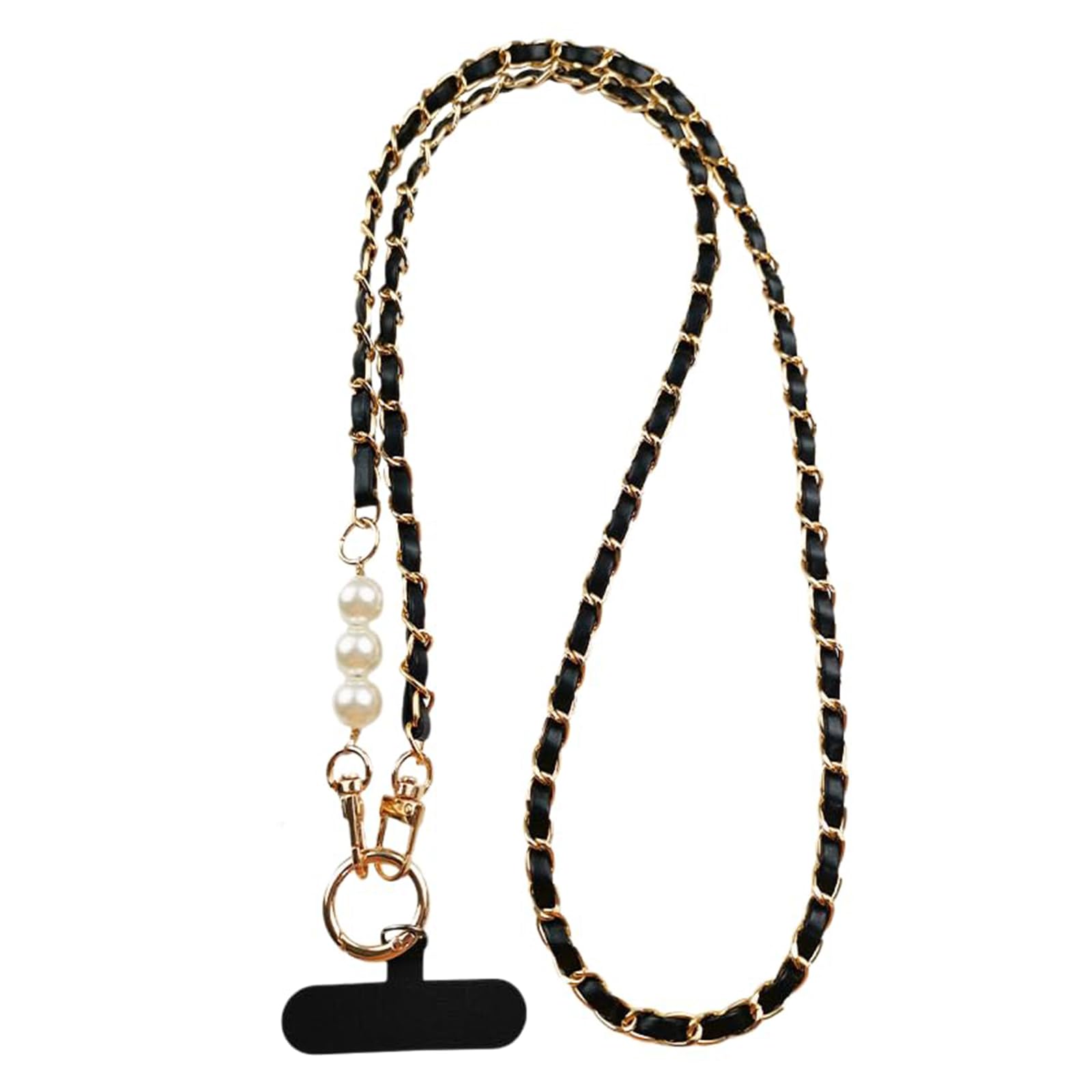 Universal Phone Lanyard, Phone Chain, Pearl Metal Cell Phone Chain Women Girl Crossbody Strap Anti-Theft Detachable Cellphone Lanyards Around the Neck with Patches for Most Smartphones - Black-image-4