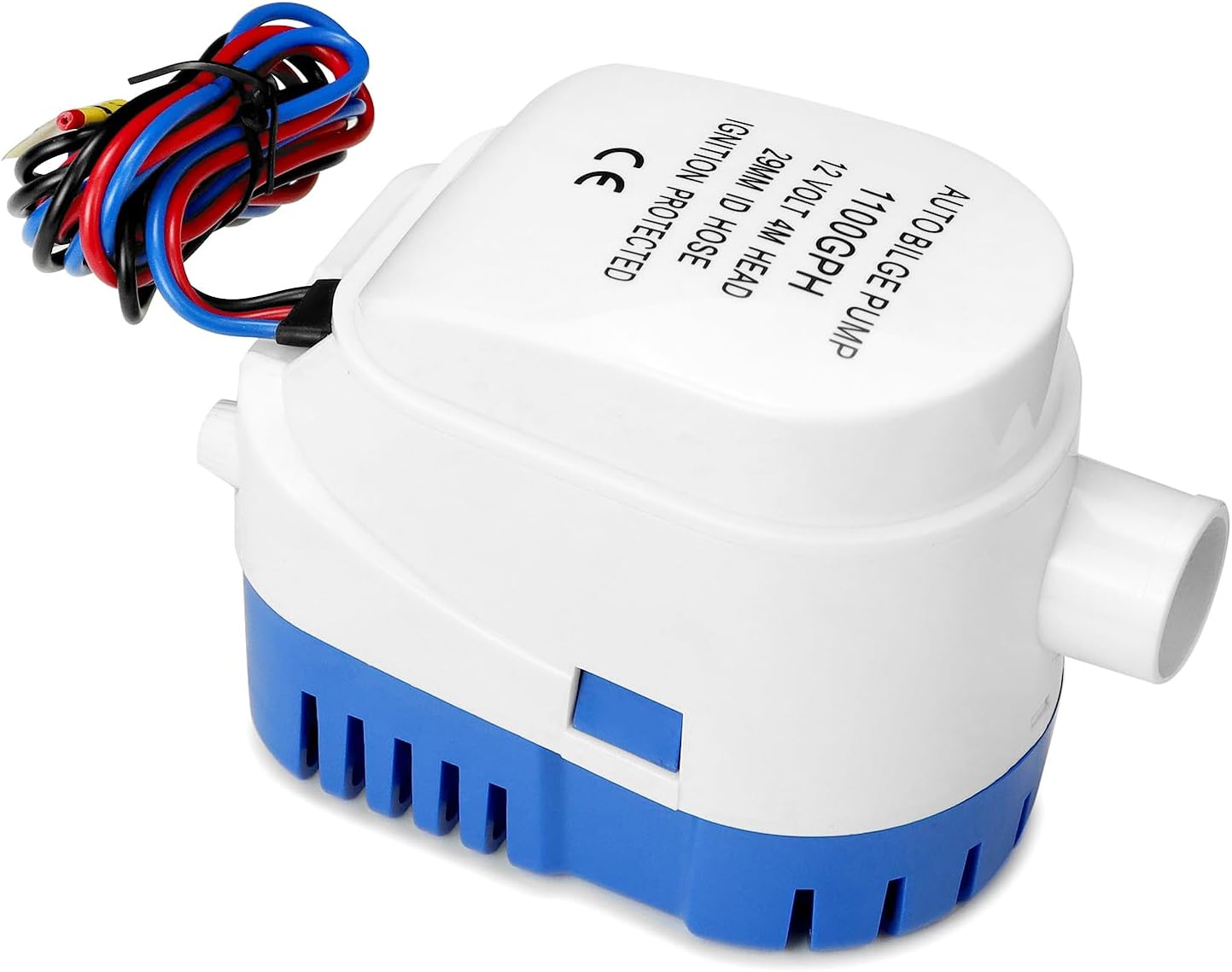 QWORK Automatic Submersible Boat Bilge Water Pump, 1100 GPH 12V DC 1-1/8" Outlet Small Bilge Pump for Fish Farming, Aquariums, Boats