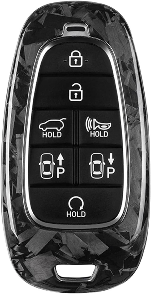 Forged Carbon Fiber Key Fob Cover for Hyundai Sonata Nexo Santa Fe Tucson 2019-2023 3/4/5/6/7 Buttons Smart Car Remote Key Fob Case for Men Women - Black