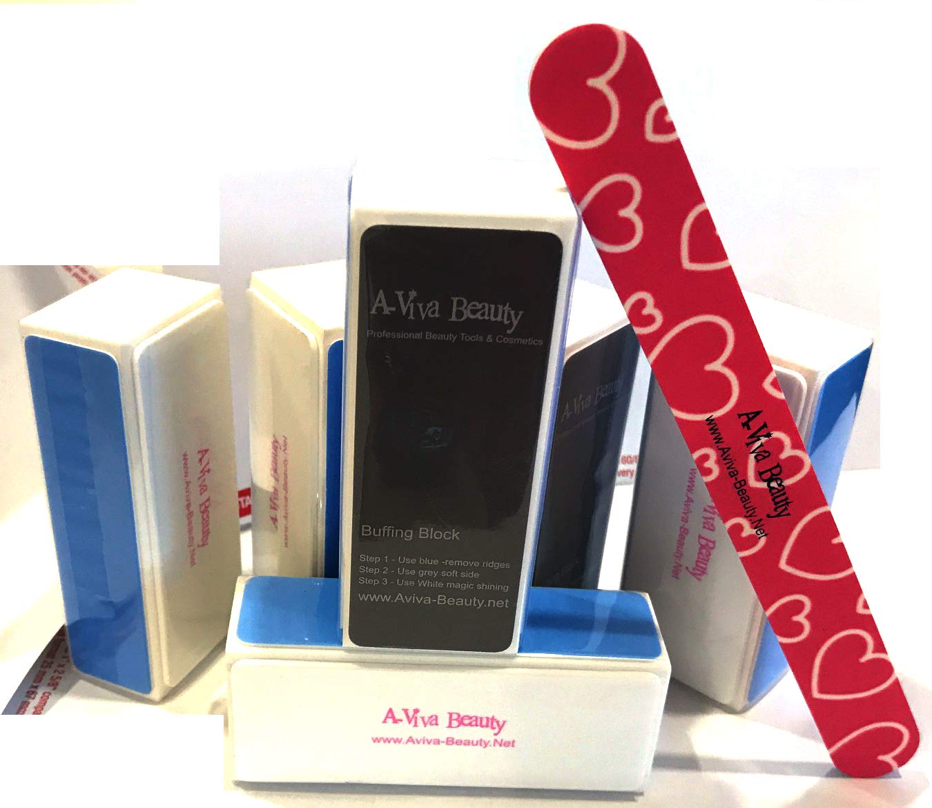 4 Way Nail Buffer Block A-viva Beauty Natural Nail Polisher With 4 Sides – File, Smooth, Shine … (6 Count Pink Nail File)