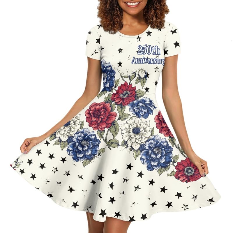 Image of Irisjudy T Shirt Dress for Women Short Sleeve Girls Short Sleeve Dress Plus Size, O Neck Knee Length Midi Dress for Ladies