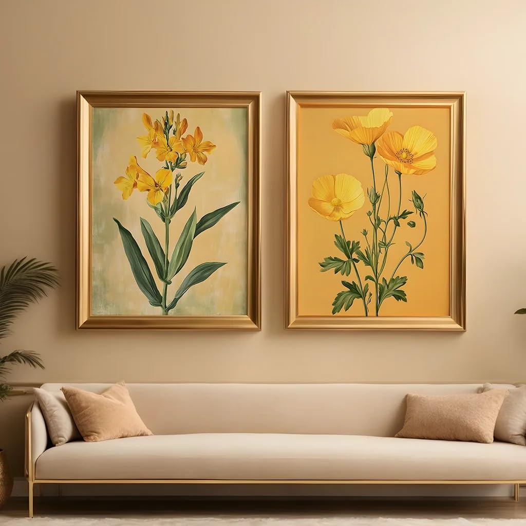 LTjiajuypd Vintage Floral Wall Art, Western Botanical Canvas Painting, Boho plant Poster Print for Bedroom Living Room Wall Decor(40x60cm-2pcs)