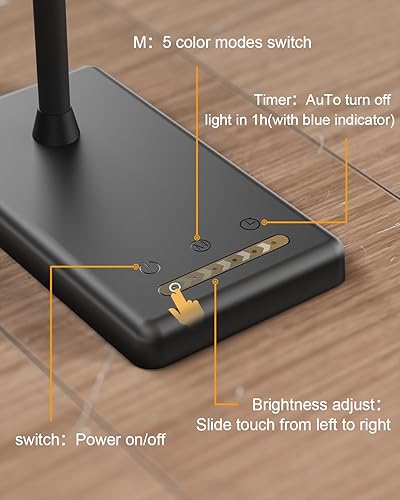 Miniatura 3 de Lámpara de escritorio LED con control táctil, puerto de carga USB, 5 modos de color, 6 niveles de brillo, lámpara de oficina regulable con función