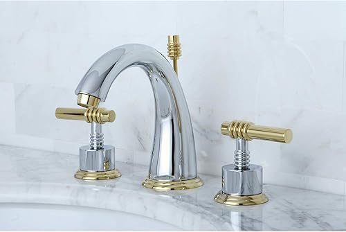 Miniatura 2 de Kingston Brass KS2964ML Milano - Grifo de lavabo generalizado con mango de palanca de metal, cromo pulido y latón pulido, centro ajustable de 8