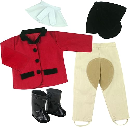 Traje de equitación de muñeca de 18 pulgadas y botas de muñeca negras, ropa de muñeca se adapta a muñecas americanas, juego de 5 piezas incluye botas