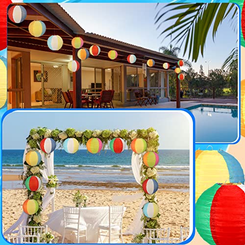 Image of Panelee 12 Pcs 8 Inch Beach Ball Paper Lanterns Pool Party Decorations Summer Luau Themed Round Hanging Decorations for Office Classroom Home Outdoor Indoor Party Supplies