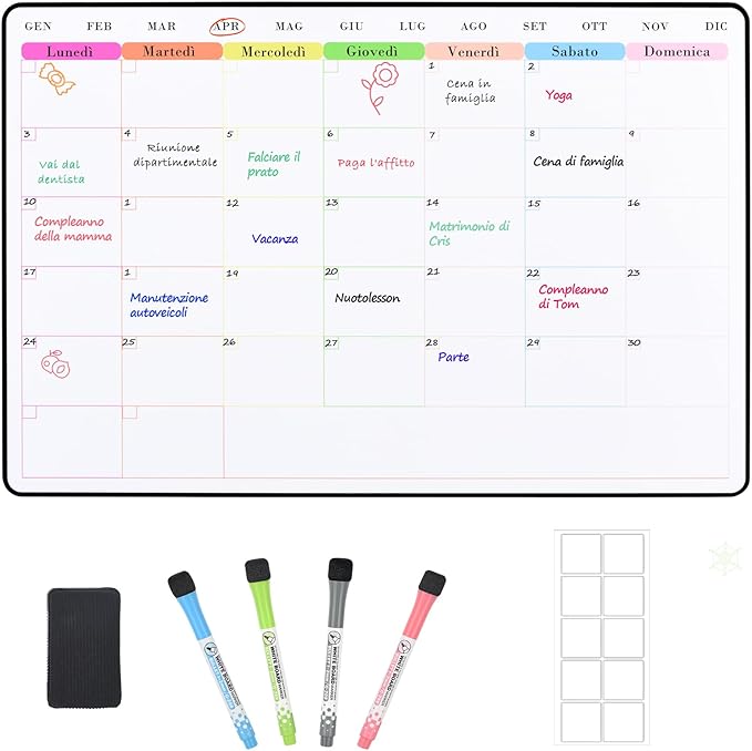 Pennarello Cancellabile Planner Mensile Lavagna Magnetica Mr. Wonderful - Per Parete Organizer Mensile Con Magneti