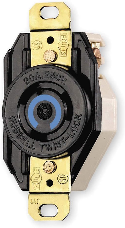 Hubbell Wiring Device-Kellems HBL2320 Receptacle, Twist-Lock; 20 A; 250 VAC; Black; Brass; Bronze; Brass; Bronze
