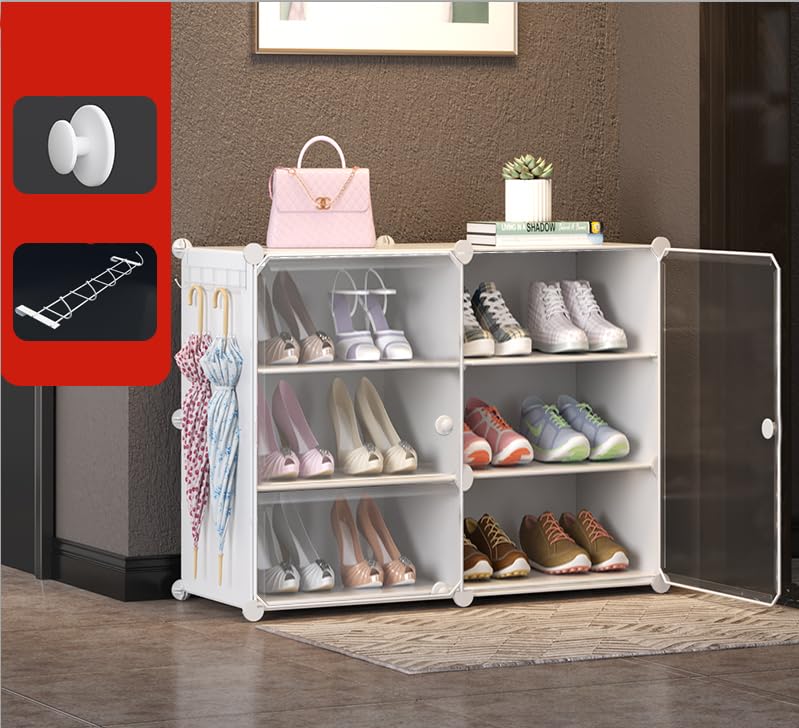 Image of Kuber Industries Shoes Cabinet |2 Column 3-Tier Foldable Shoe Rack Organizer for Closet | Plastic Shoe Shelf Collapsible Shoes Storage Box | Shoe Cabinet with Lids | JL2C3TWH | White