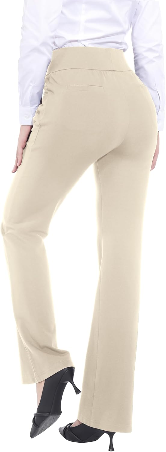 ZTN Women's High Waist Pull-On Dress Pants Tummy Control Pants for Work Business Casual Office Trousers 4 Pockets