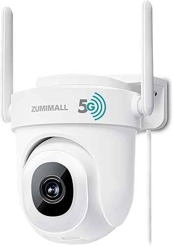 ZUMIMALL Cámara de seguridad de 4MP para exteriores, 5G2.4G WiFi cámara de seguridad para exteriores con 360 PTZ, cámaras con cable 247 para