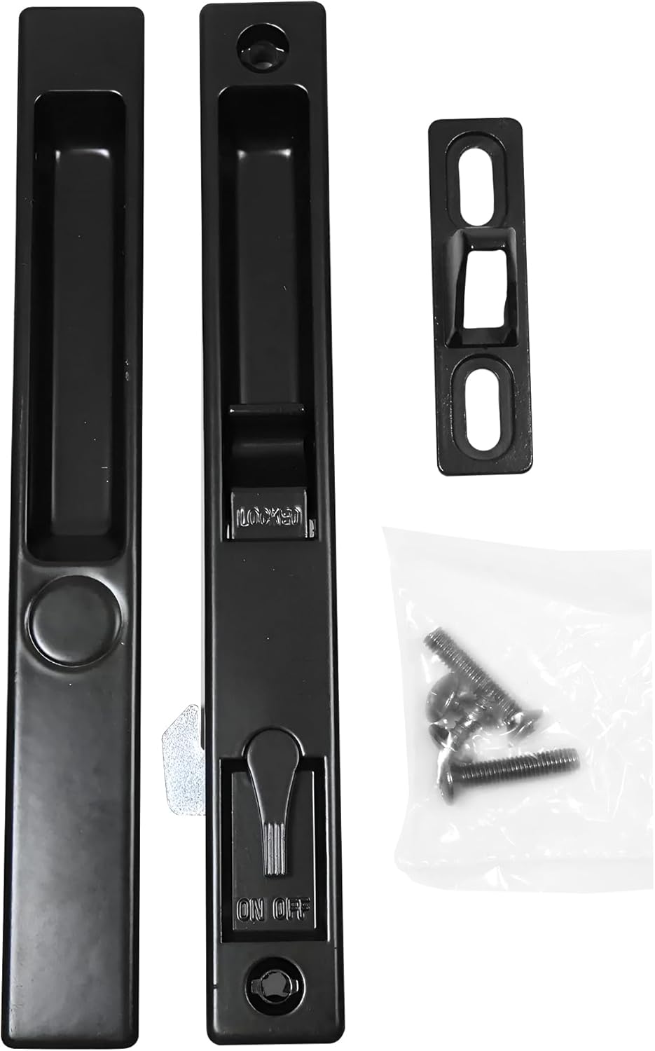 Sliding Glass Patio Door Handle Set, Flush Mount, Non-Keyed, 6-5/8" Screw Holes | Sliding Door Handle Replacement Hardware Repair Fix Sliding Door (DL-502 Black)