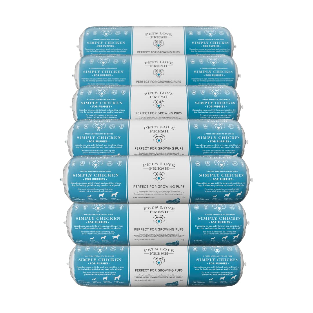 Healthy & Tasty Fresh Puppy Food by Pets Love Fresh - 100% Natural - Real British Meat - Zero Preservatives - Simply Chicken for Puppies (15 x 1kg chub rolls)