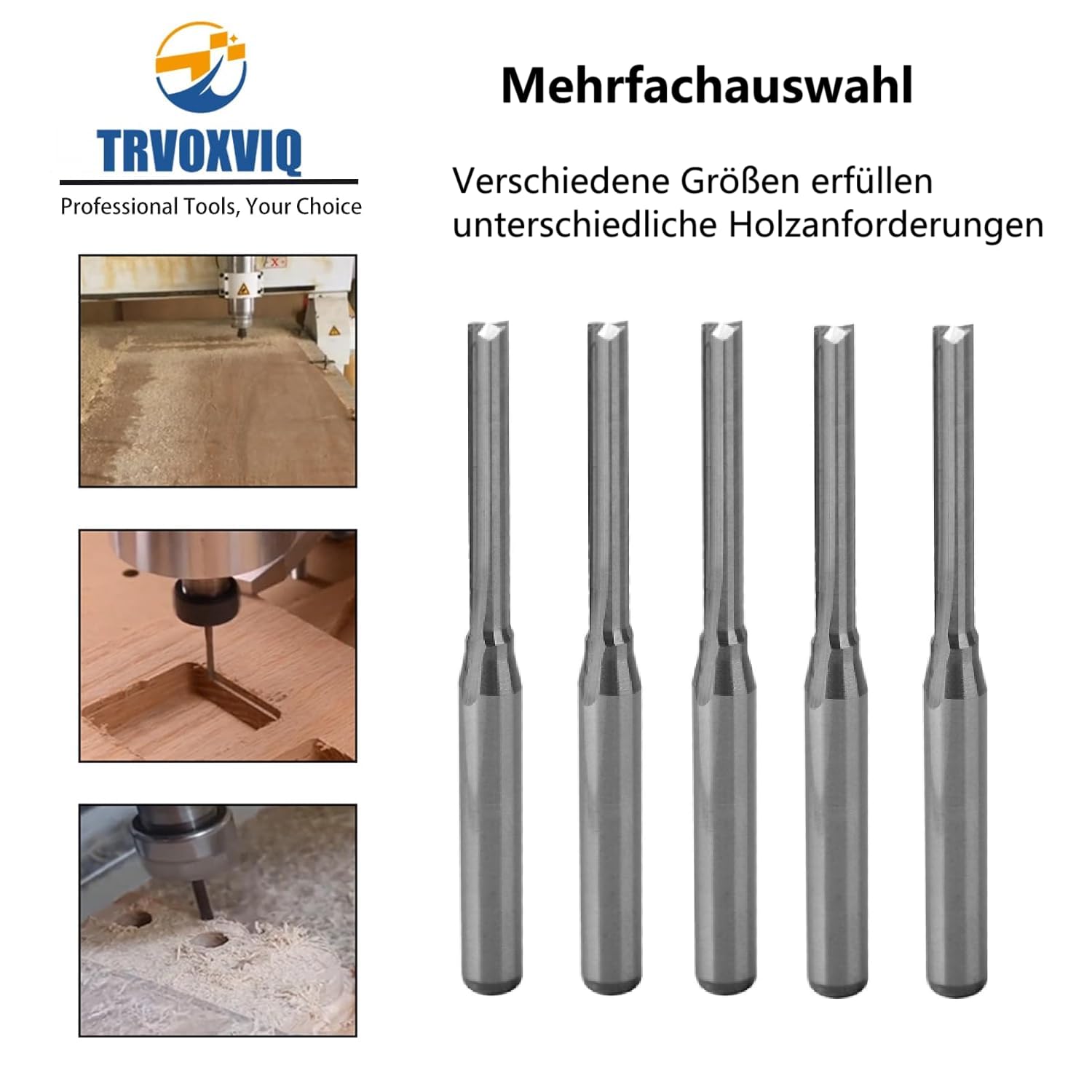 Punte dritte per fresa CNC, 5 pezzi, fresa con 2 scanalature, 2 x 17 mm, fusto da 1/8" in metallo duro CNC, set di macinini per incisione in PVC e acrilico