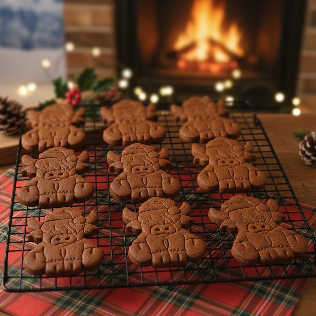 BAKERLOGY Sat von 2 Weihnachten Schottisches Hochlandrind Ausstechformen - Highland Kuh Detailliertes Keksausstecher-Design zum Backen und Basteln, ideal für Fondant, Teig, Ton