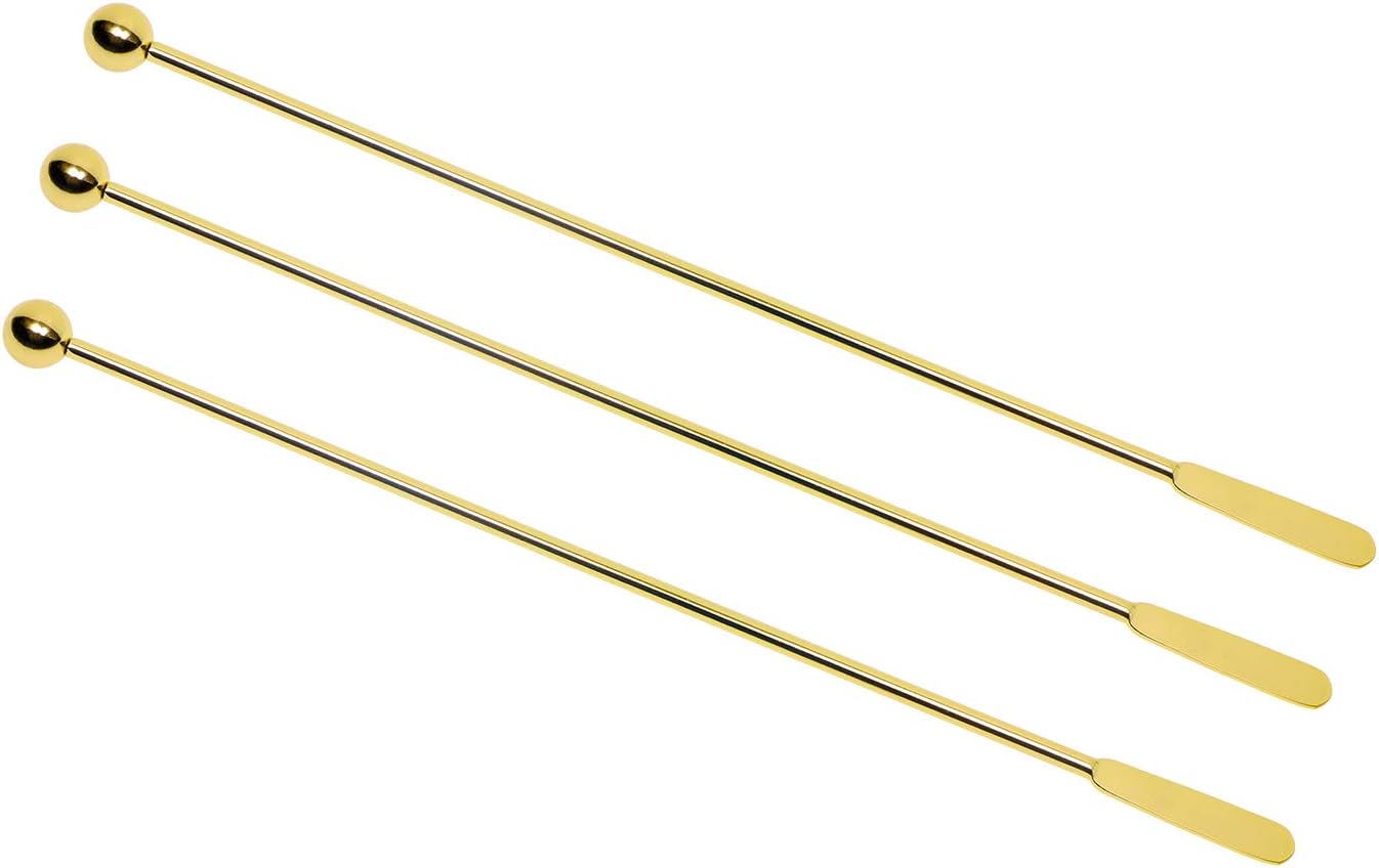 Mini Skater 3 Pcs 7.4 Inch Coffee Stir Sticks Gold Stainless Steel Reusable Long Swizzle Cocktail Stirrers for Beverage Office Home Milk Juices Drink Chocolate