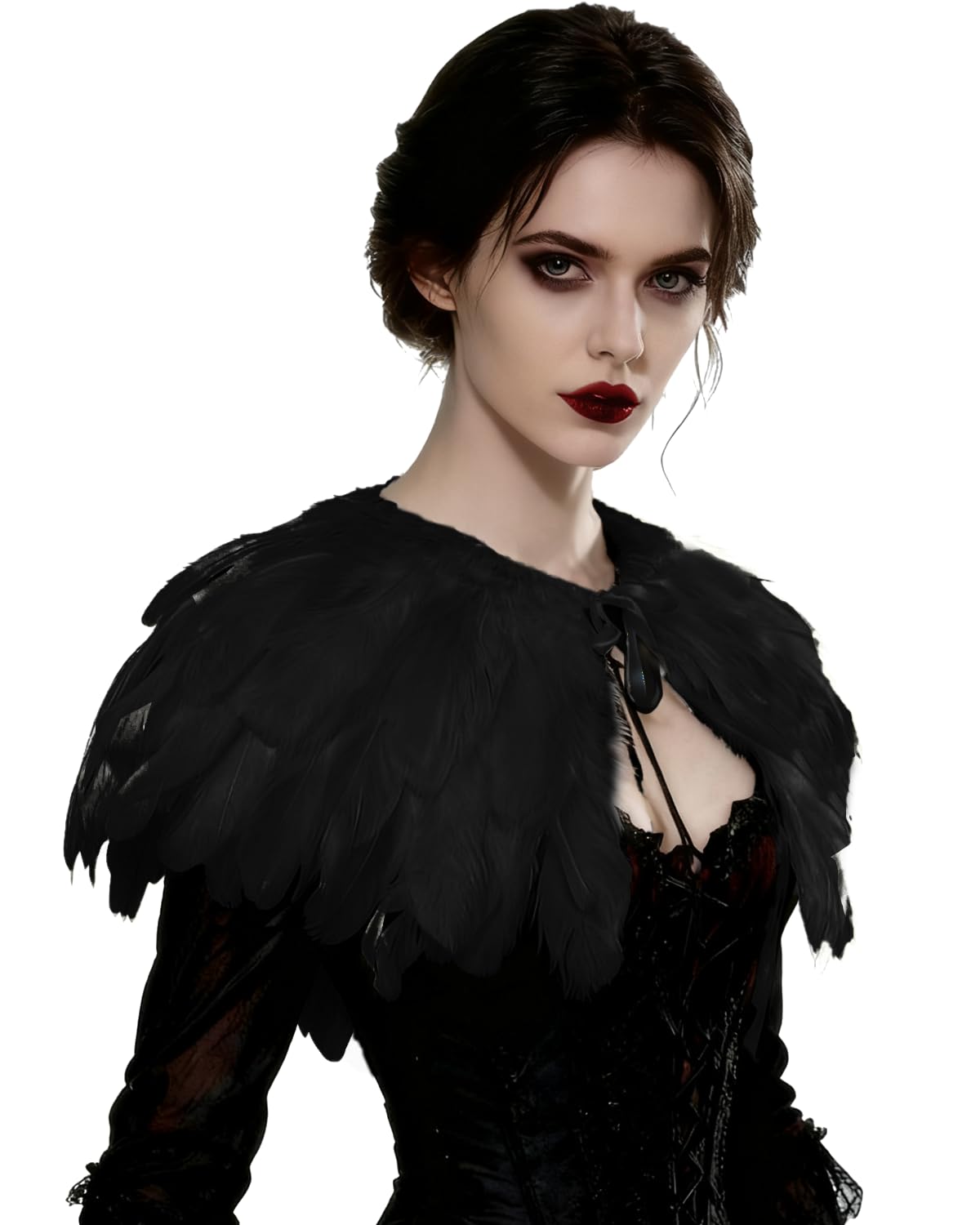 TOOKY Feather Cape Stole Black White Beige Shawl Iridescent (Black)