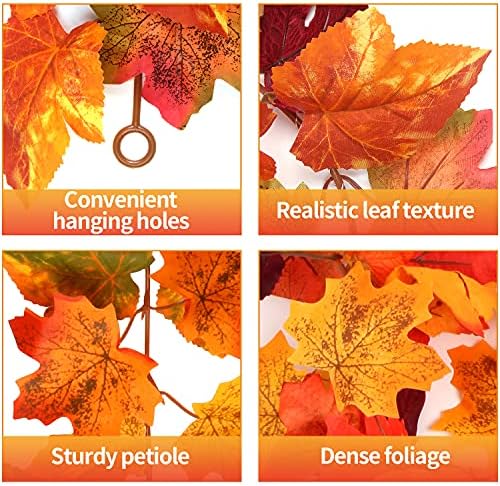 SULOLI Artificial Maple Leaves Garland 2Pcs Fall Autumn Hanging Plant for Home Garden Wall Doorway Backdrop Fireplace Decoration Wedding Party Thanksgiving Day Decor