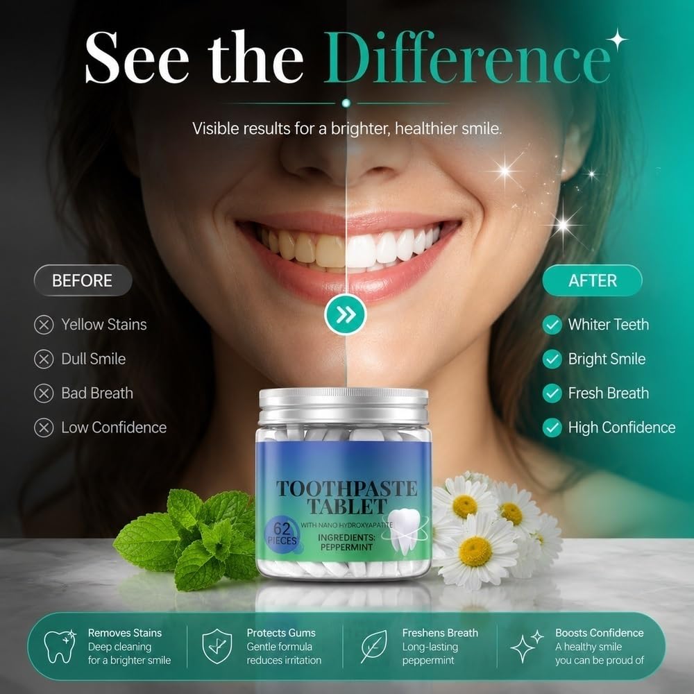 Compresse Di Dentifricio Solido Masticabili Alla Menta Fresca Pulizia | 60 Compresse For La Pulizia Orale Da Viaggio Senza Nano Idrossiapatite(3pcs)