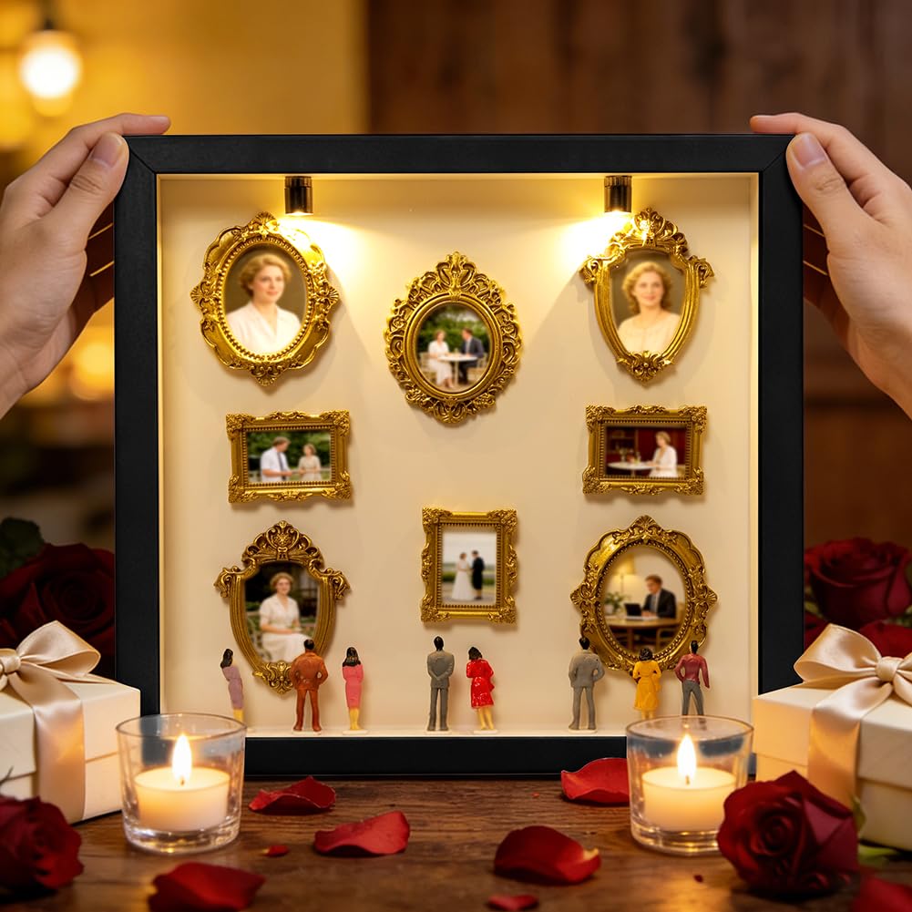 Aolso Mini boîte de Silhouette de musée à Faire soi-même, BoîTe Silhouette De MuséE Mode, DIY Mini Cadre Doré AVCE Mini Figurines, Cadeau Miniature, pour Saint-Valentin, Anniversaire(Noir)