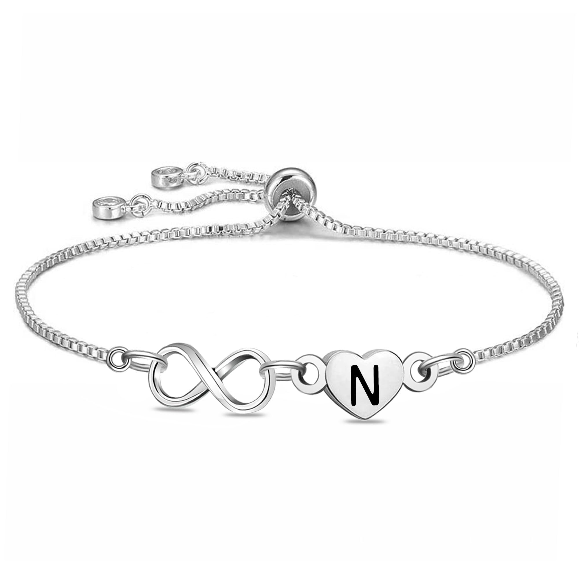 SAMORION Lettere Braccialetti Infinity Gioielli,Acciaio Inossidabile Infinity Braccialetti Pendenti Per le Donne,Mamma Figlia, Amici Sorella Infinito Bracciali Cuore Gioielli Regalo Regolabile