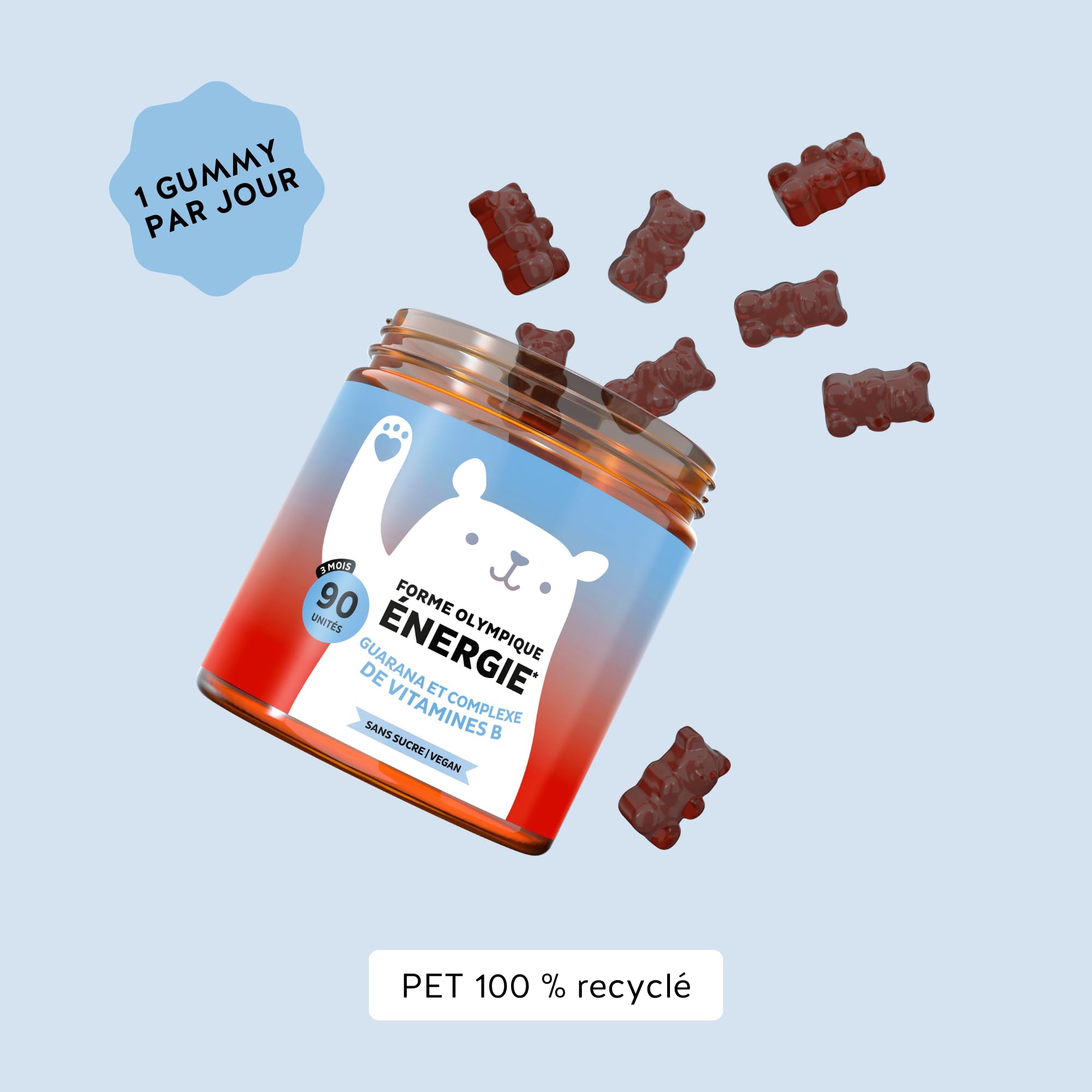 Forme Olympique Énergie – Énergie Naturelle avec Guarana 30mg, Vitamines B6, B12 & Biotine – 90 Gummies (3 Mois), Sans Sucres, Végan, Bears with Benefits