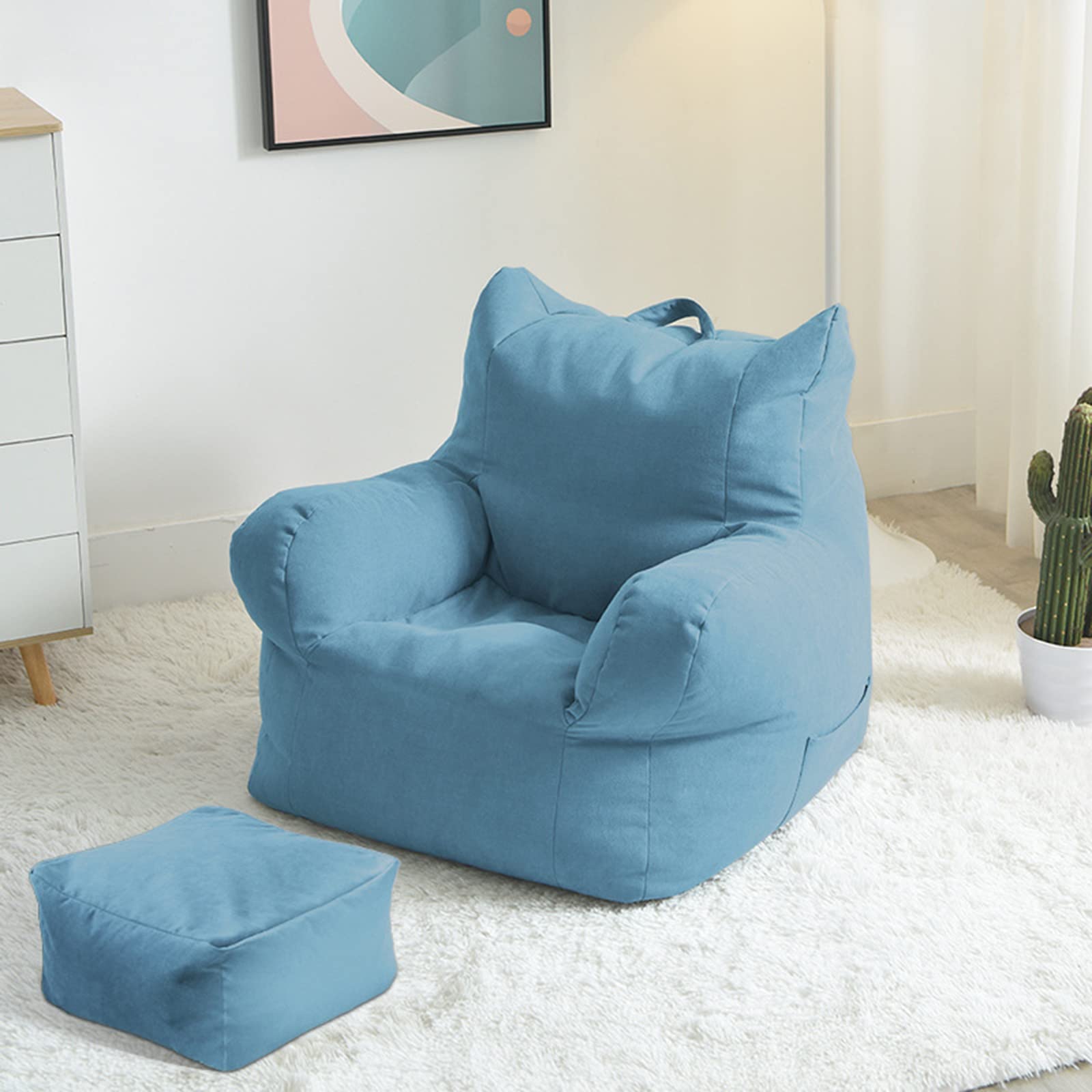 Bean Bag Chair Cover for Adults - Washable Soft Lounge Cover for Living Room - Dark Blue
