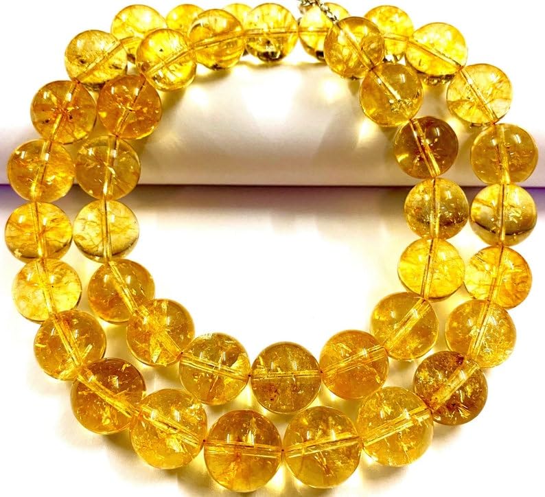 Citrine naturelle 14mm perles gemmes rondes polies pour collier fait main et bracelet DIY