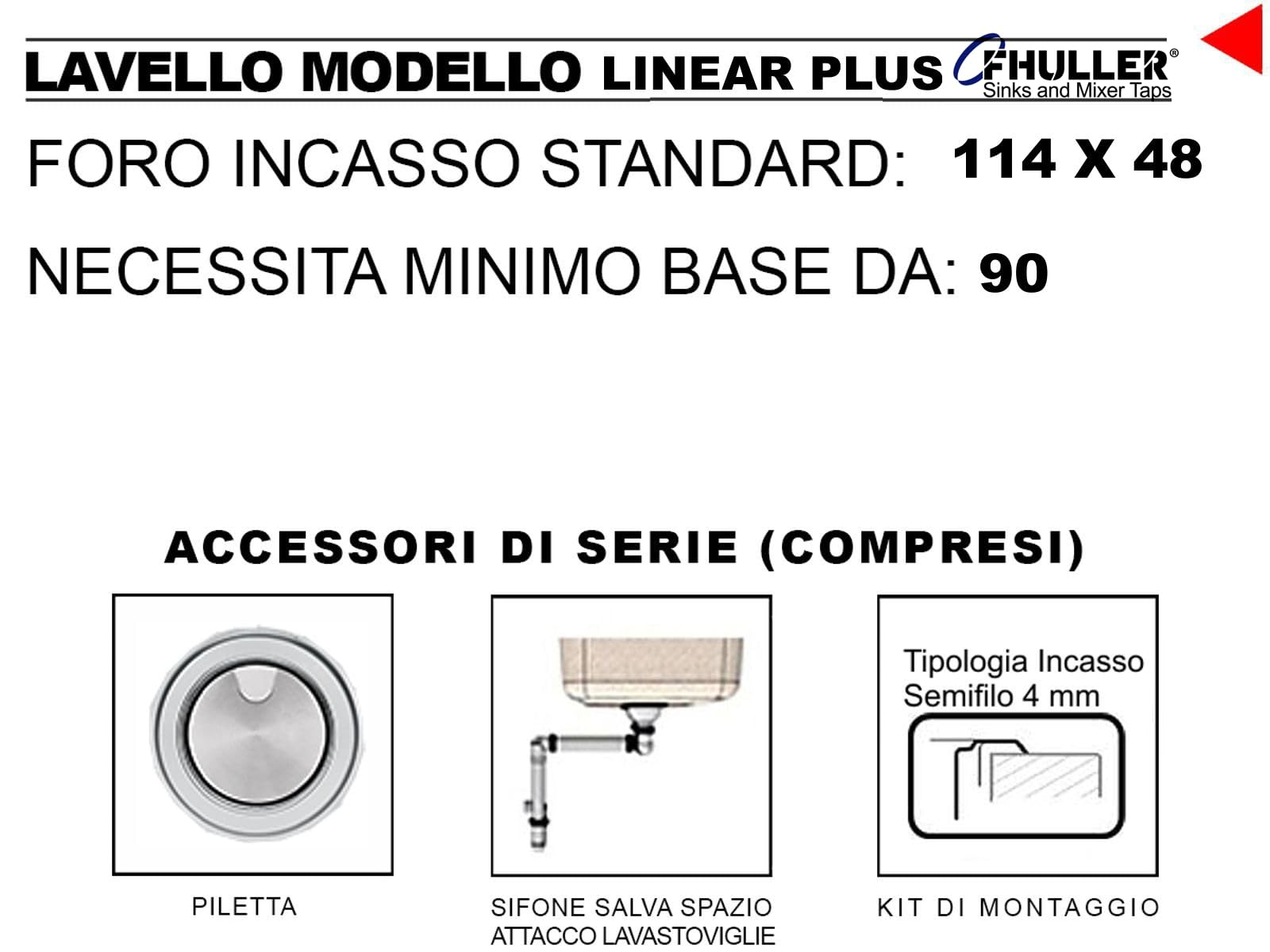 Lavello Cucina da incasso FHULLER Sopratop -Vascha Saldata h.21,5 Acciaio 10/10 Spazzolato 116X50 1 Vasca Destra Maxi e Gocciolatoio Sinistro, Completo Sifone e Piletta, BORDO slim 4 mm, Made in Italy