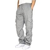 Men's Cargo Sweatpants Casual Fleece Joggers Loose Fit Open Bottom Athletic Pants for Men with Pockets