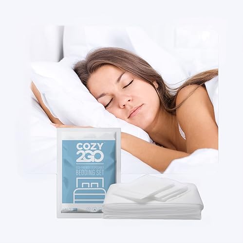 Cozy2GO 4 sábanas desechables para viajes, juego de cama blanco suave para hotel, 1 sábana de cama, 1 funda de edredón, 2 fundas de almohada, ropa